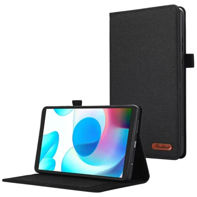 For Xiaomi Redmi Pad SE 4G 8.7 inch Leather Case Card Holder Cloth Texture Tablet Stand Cover - Black
