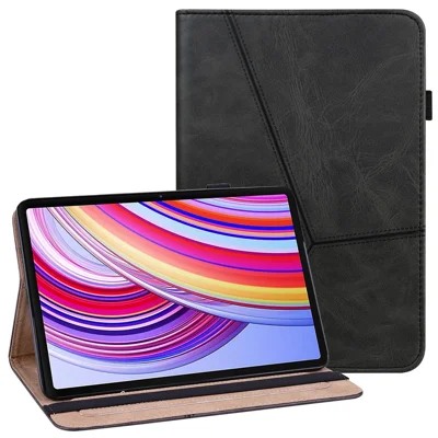 For Xiaomi Redmi Pad Pro / Pro 5G / Poco Pad 4G Case Line Imprinted PU Leather Card Holder Tablet Stand Cover - Black