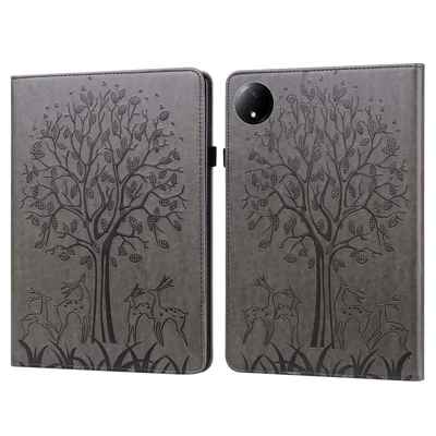 For Xiaomi Redmi Pad SE 4G 8.7 inch Case PU Leather Stand Tree Deer Pattern Tablet Cover - Grey