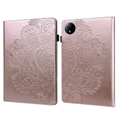 For Xiaomi Redmi Pad SE 4G 8.7 inch Case Peacock Flower Pattern Card Holder Leather Tablet Cover - Rose Gold
