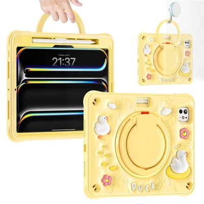 For iPad Pro 11 (2025) / 11 (2024) Case Cartoon Duck Kickstand PC+Silicone+TPU Tablet Cover