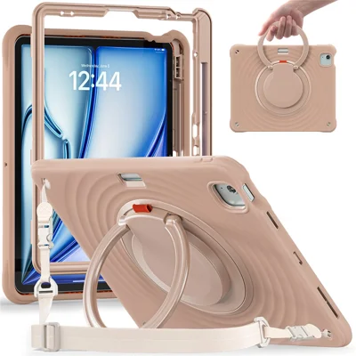 For iPad Air 13 (2026) / (2025) / (2024) / Pro 12.9 (2022) / (2021) / (2020) / (2018) Case with Shoulder Strap Kickstand Tablet Cover - Latte Color