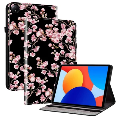 For Xiaomi Redmi Pad SE 4G 8.7 inch Leather Case Pattern Printed Stand Tablet Cover with Card Slots - Plum Blossom