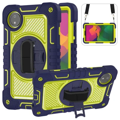For Xiaomi Redmi Pad SE 4G 8.7 inch Case Silicone+PC Kickstand Tablet Cover with Shoulder Strap - Navy Blue+Green