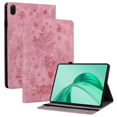 For Honor Pad X8b / Pad X8a Case Card Holder Anti-Scratch Leather Cover Rose Flower Imprint - Pink