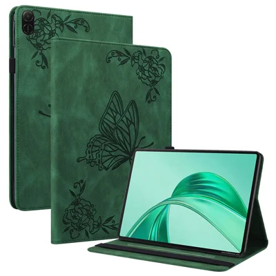 For Honor Pad X8b / Pad X8a Case Butterfly Flower Imprint PU Leather Tablet Cover with Card Slots - Green