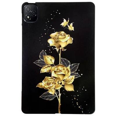 For Infinix Xpad TPU Case Pattern Printing Slim Tablet Protective Cover - Golden Butterfly Rose