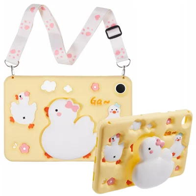 For Samsung Galaxy Tab A8 10.5 (2021) / X205 Silicone Tablet Case 3D Duck Pattern Design Protective Cover with Shoulder Strap