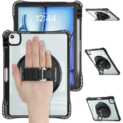 For iPad Air 11 (2026) / (2025) / (2024) / Air (2022) / (2020) / Pro 11 (2022) / (2021) / (2020) / (2018) Case Kickstand Clear Tablet Cover - Black