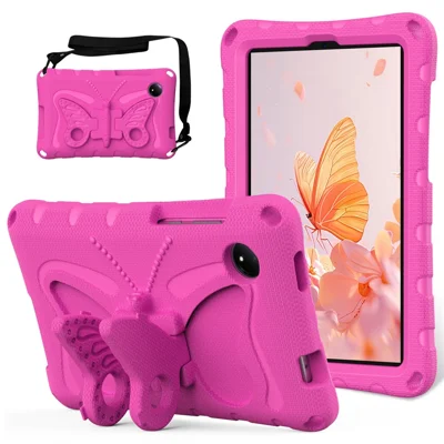 For Xiaomi Redmi Pad SE 4G 8.7 inch / Honor Pad X7 Case Butterfly Kickstand EVA Tablet Cover with Shoulder Strap - Rose