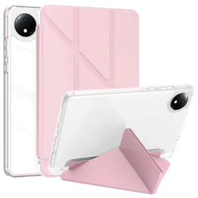For Xiaomi Redmi Pad SE 4G 8.7 inch Case PU Leather Origami Stand Clear Tablet Cover - Pink