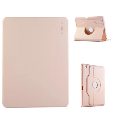 غطاء ENKAY HAT PRINCE الدوار 360 درجة مع حامل ووظيفة الاستيقاظ التلقائي من مادة TPU+PU لجهاز iPad Pro 10.5 بوصة (2017) / iPad 10.2 (2021) / iPad 10.2 (2019) / iPad 10.2 (2020) / iPad Air 10.5 بوصة (2019) - وردي