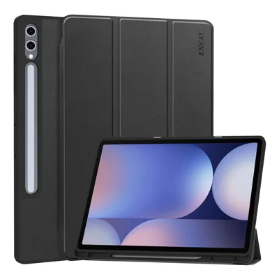 ENKAY HAT PRINCE For Samsung Galaxy Tab S9 Ultra / Galaxy Tab S10 Ultra  Tri-Fold Stand Tablet Case PU Leather+TPU Smart Cover with Pencil Holder - Black