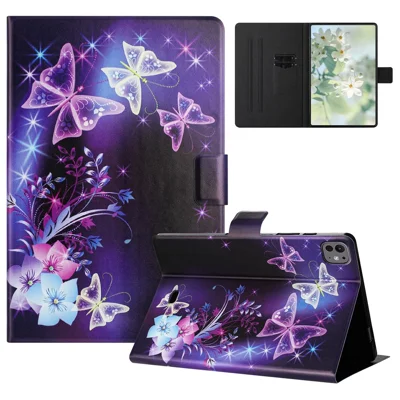 For iPad Pro 11 (2025) / 11 (2024) Case Pattern Printed Stand Litchi Texture Leather Tablet Cover with Card Slots - Purple Butterfly