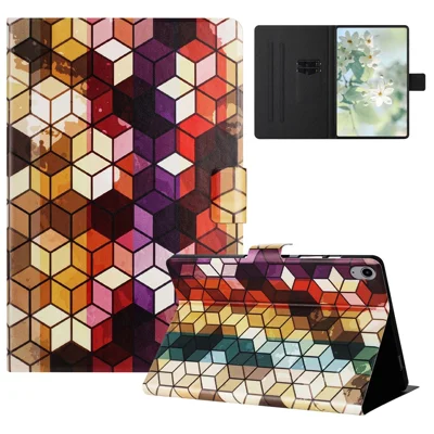 For iPad (2025) / 10.9 (2022) Case Pattern Printed Stand Litchi Texture Leather Tablet Cover with Card Slots - Block