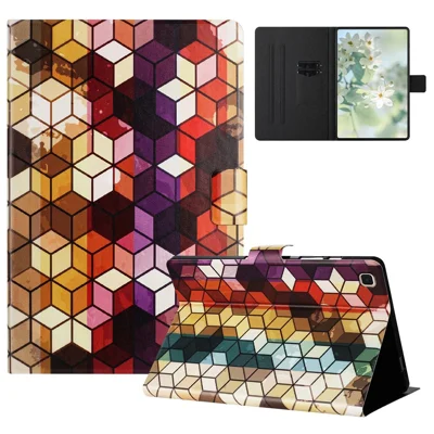 For Samsung Galaxy Tab S6 Lite (2024) / (2022) / (2020) P610 / P615 Case Pattern Printed Stand Litchi Texture Leather Tablet Cover with Card Slots - Block
