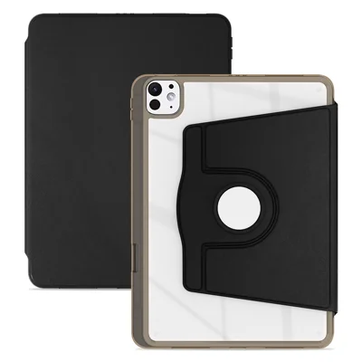 For iPad Pro 11 (2025) / 11 (2024) Case PU Leather+Acrylic+TPU Rotating Clear Tablet Cover Auto Wake  /  Sleep - Black