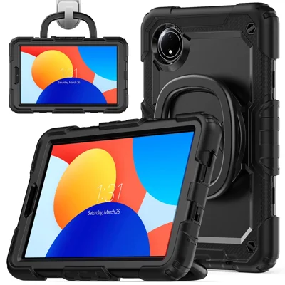 For Xiaomi Redmi Pad SE 4G 8.7 inch Kickstand Case PC+Silicone Tablet Cover with Shoulder Strap - Black