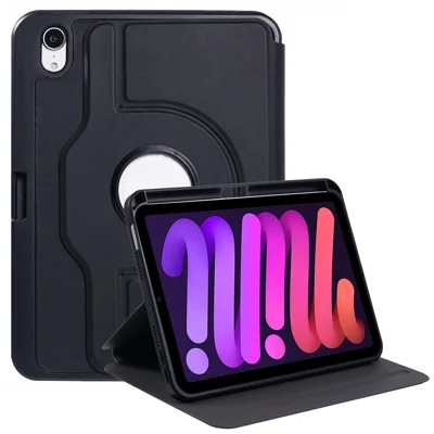 For iPad mini (2024) / mini (2021) Case Stand Leather Tablet Cover - Black