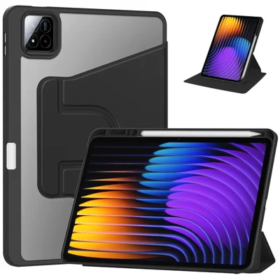 For Xiaomi Poco Pad X1 / Pad 8 Pro / Pad 8 / Pad 7 Pro / Pad 7 Case 360 Degree Rotary Stand PU Leather+Acrylic Tablet Cover (Without Keyboard) - Black