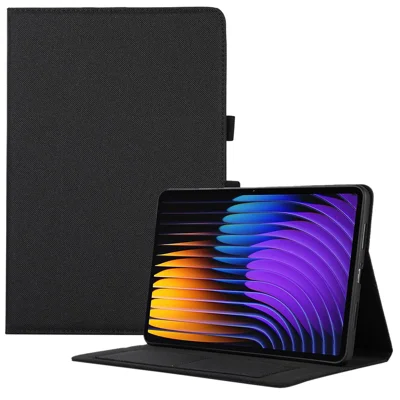 For Xiaomi Poco Pad X1 / Pad 8 Pro / Pad 8 / Pad 7 Pro / Pad 7 Leather Case Card Holder Cloth Texture Tablet Stand Cover - Black