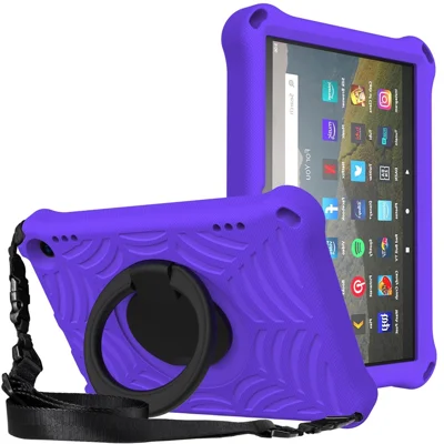 For Amazon Fire HD 8 (2020)/8 Plus (2020) Kickstand Tablet Case Anti-Scratch Protective Cover Shockproof EVA Case with Shoulder Strap - Purple