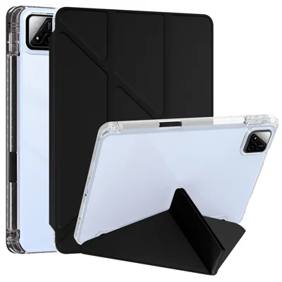 For Xiaomi Poco Pad X1 / Pad 8 Pro / Pad 8 / Pad 7 Pro / Pad 7 Case PU Leather Origami Stand Clear Tablet Cover - Black
