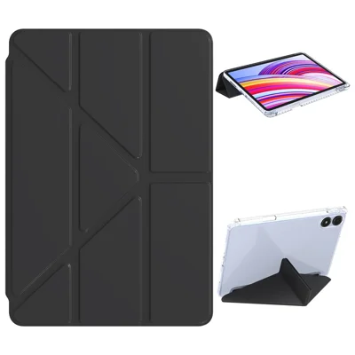 PU Leather Case For Xiaomi Redmi Pad Pro 5G  /  Pad Pro  /  Poco Pad 4G Origami Stand Clear Tablet Cover - Black