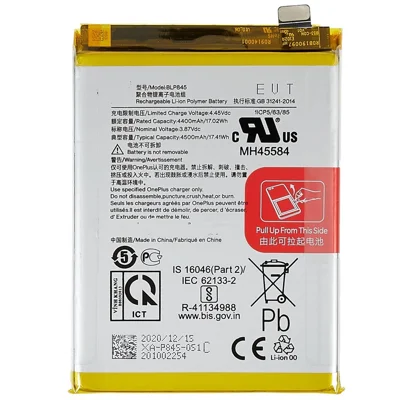 Para OnePlus Nord CE 5G 3.87V 4400mAh Batería de polímero de ión de litio Asamblea (Codificar: BLP845) (sin logotipo)