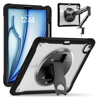 Kickstand Case for iPad Air 13 (2026) / (2025) / (2024) / Pro 12.9 (2022) / (2021) / (2020) / (2018) PC+Silicone+TPU Tablet Cover - Transparent