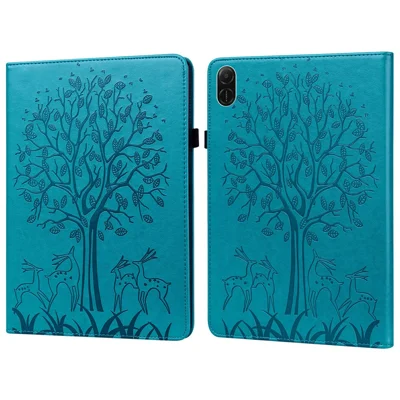 Til Honor Pad X8a Skåle PU Læder Stående Træ Hjortemønster Tablet Cover - Blå