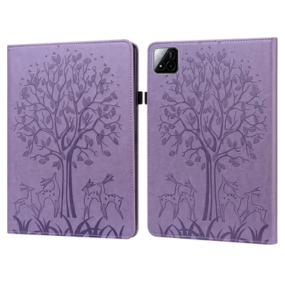 For Xiaomi Poco Pad X1 / Pad 8 Pro / Pad 8 / Pad 7 Pro / Pad 7 Case PU Leather Stand Tree Deer Pattern Tablet Cover - Purple