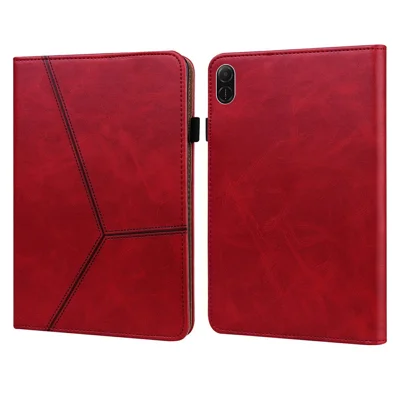 For Honor Pad X8b / Pad X8a Case Line Imprinted PU Leather Card Holder Tablet Stand Cover - Red