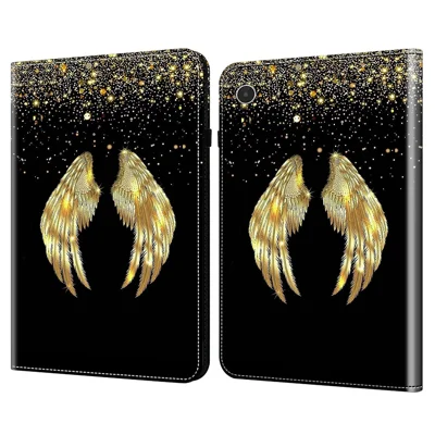 Voor Lenovo Tab Plus Hoesje Flip Stand Lederen Tablet Cover met Patroon Bedrukt - Gouden Vleugels