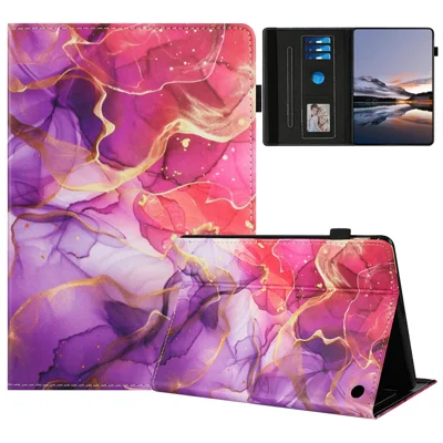 Tablet Case For Amazon Fire HD 10 (2021) / HD 10 Plus (2021) Pattern Leather Cover with Auto Sleep / Wake, Card Holder - Pink Gold Marble
