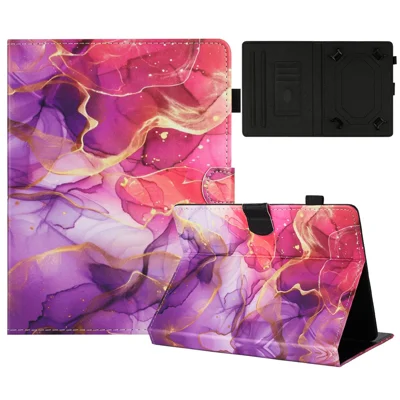 Universal 10-inch Tablet Case Pattern Leather Cover with Auto Sleep / Wake, Card Holder - Pink Gold Marble