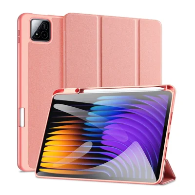 DUX DUCIS For Xiaomi Pad 7 Pro / Xiaomi Pad 7 Case  Domo Series Tri-fold Stand PU Leather Tablet Cover - Pink