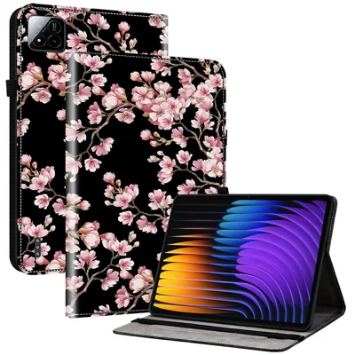 For Xiaomi Poco Pad X1 / Pad 8 Pro / Pad 8 / Pad 7 Pro / Pad 7 Leather Case Pattern Printed Stand Tablet Cover with Card Slots - Plum Blossom