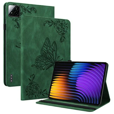 For Xiaomi Poco Pad X1 / Pad 8 Pro / Pad 8 / Pad 7 Pro / Pad 7 Case Butterfly Flower Imprint PU Leather Tablet Cover with Card Slots - Green