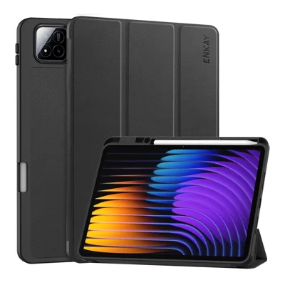 ENKAY HAT PRINCE For Xiaomi Pad 7 Pro / Xiaomi Pad 7  Tri-Fold Stand Tablet Case PU Leather+TPU Smart Cover with Pencil Holder - Black