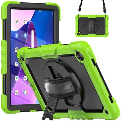 Für Lenovo Tab M10 Plus (3. Generation) / Xiaoxin Pad 2022 10,6 Zoll 125FU / 128FU Silikon+PC Schutzhülle mit Schultergurt, kratzfestem Cover, stoßfestes, tragbares Tablet-Ständer-Case - Gelb Grün