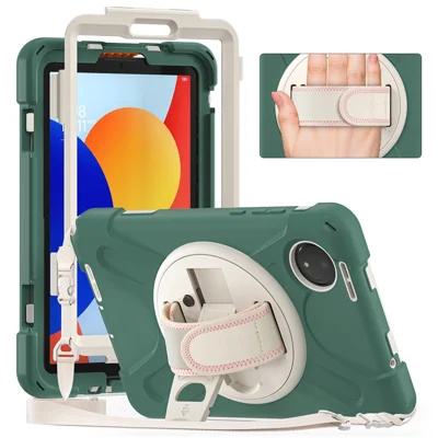 For Xiaomi Redmi Pad SE 4G 8.7 inch Kickstand Case TPU PC Silicone Tablet Cover with Shoulder Strap - Emerald Green