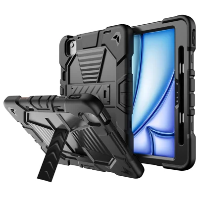 For iPad Air 11 (2026) / (2025) / (2024) Tablet Case with Kickstand PC + Silicone Shockproof Protective Cover - Black