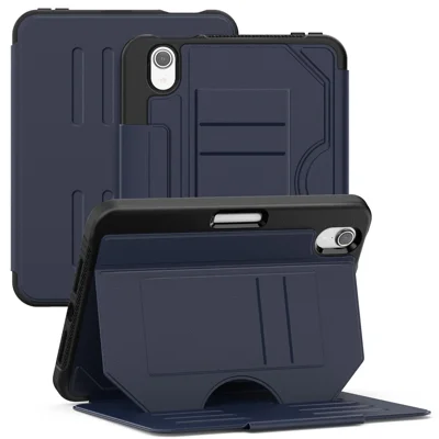 Til iPad mini (2024) / (2021) taske med kortlommer PC + TPU + PU U-form ståt - Marineblå