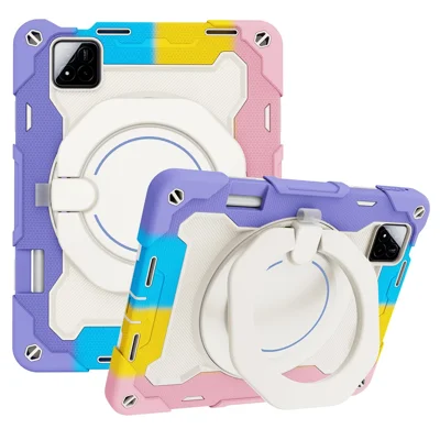 For Xiaomi Pad 9 / Pad 8 / Pad 7 Pro / Pad 7 Case Hand Grip Kickstand PC + Silicone Tablet Cover with Pencil Holder - Colorful Pink