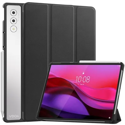 Fodral till Lenovo Yoga Tab Plus, läder, ställfodral, skärmskydd, svart
