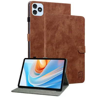 For itel VistaTab 30 Cases Tiger Imprint Anti-Scratch PU Leather Tablet Cover - Brown