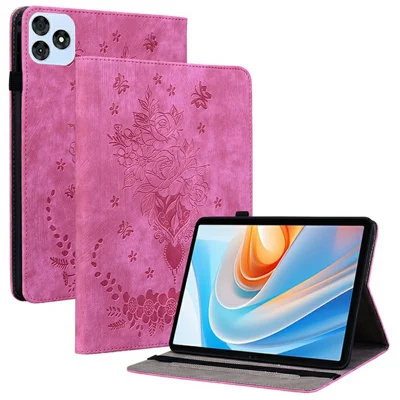 For itel VistaTab 30 Case Card Holder Anti-Scratch Leather Cover Rose Flower Imprint - Rose