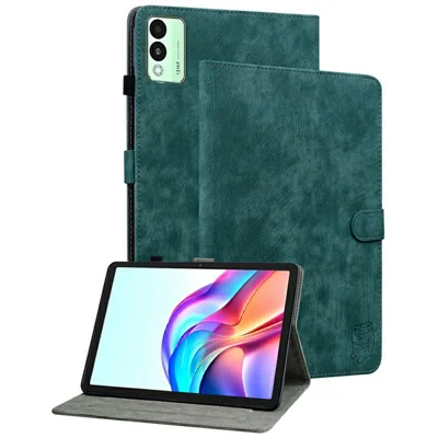 For TECNO Megapad 11 Case Tiger Imprint Anti-Scratch PU Leather Tablet Cover - Green