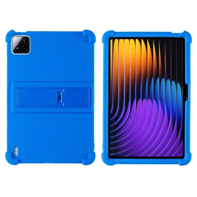 For Xiaomi Pad 7 / Pad 7 Pro Silicone Case with Kickstand Rugged Protective Cover - Dark Blue